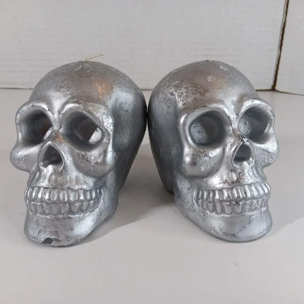 Skull Shaped Wax Candle Pair Halloween Decor Goth Gothic Spooky Creepy Horror